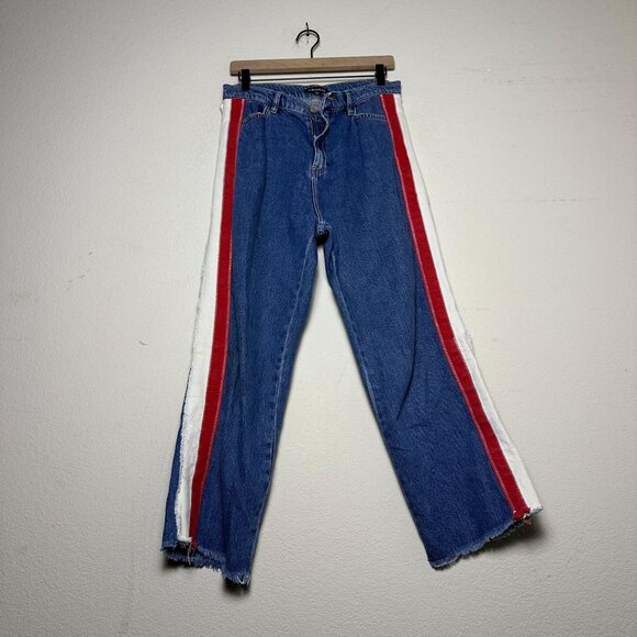 Whistle Distressed Denim Jean Pant Women 30x25 Blue White Striped Blue Straight - Picture 1 of 11